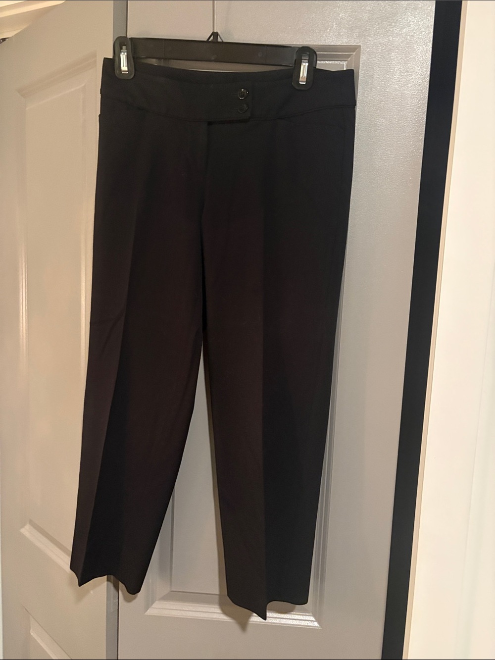 Women's Black Straight-Leg Capris with Button Waist Tab
